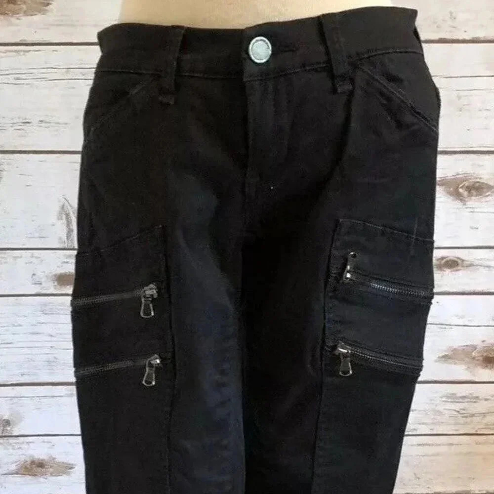 BLANK NYC Women Low Waist Stretchy Slim Fit Cotton Zippers Black Pants Size 24